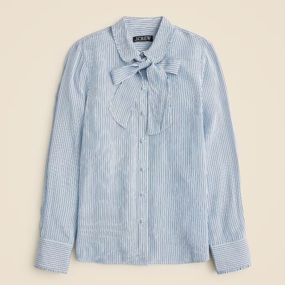 J CREW REMOVABLE TIE CREPE DE CHINE STRIPED SHIRT SIZE SMALL - Picture 2 of 7
